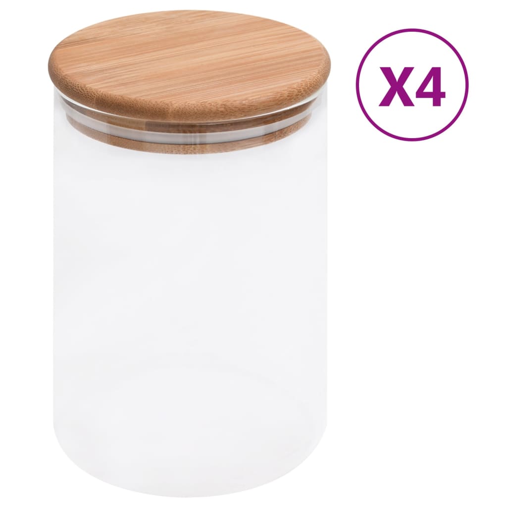 Skleněné dózy s bambusovým víčkem 4 ks 800 ml 150704