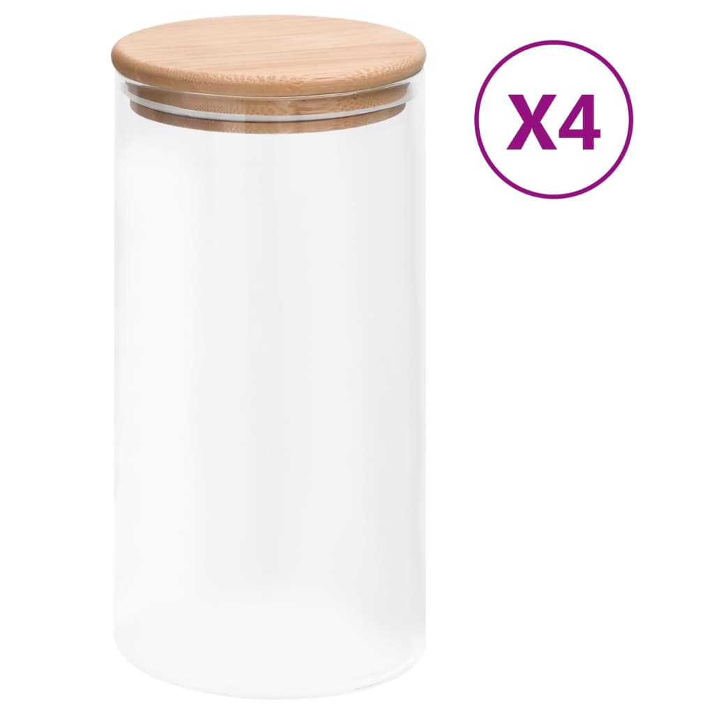 Skleněné dózy s bambusovým víčkem 4 ks 1200 ml 150705
