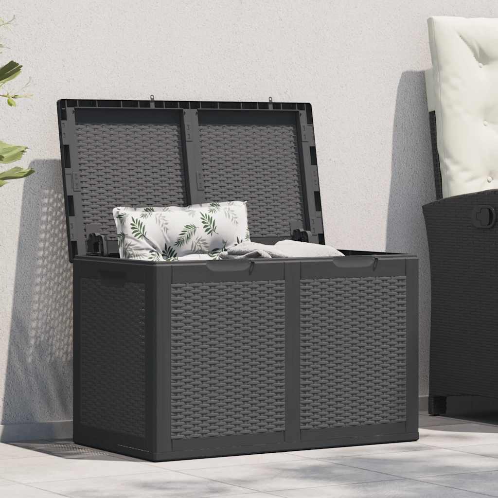 Zahradní úložný box 180 l černý PP ratan 151228