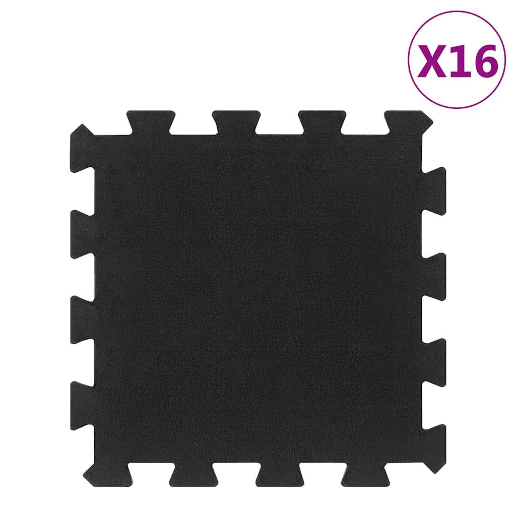 Gumové podlahové dlaždice 16 ks černé 16 mm 30 x 30 cm 155671
