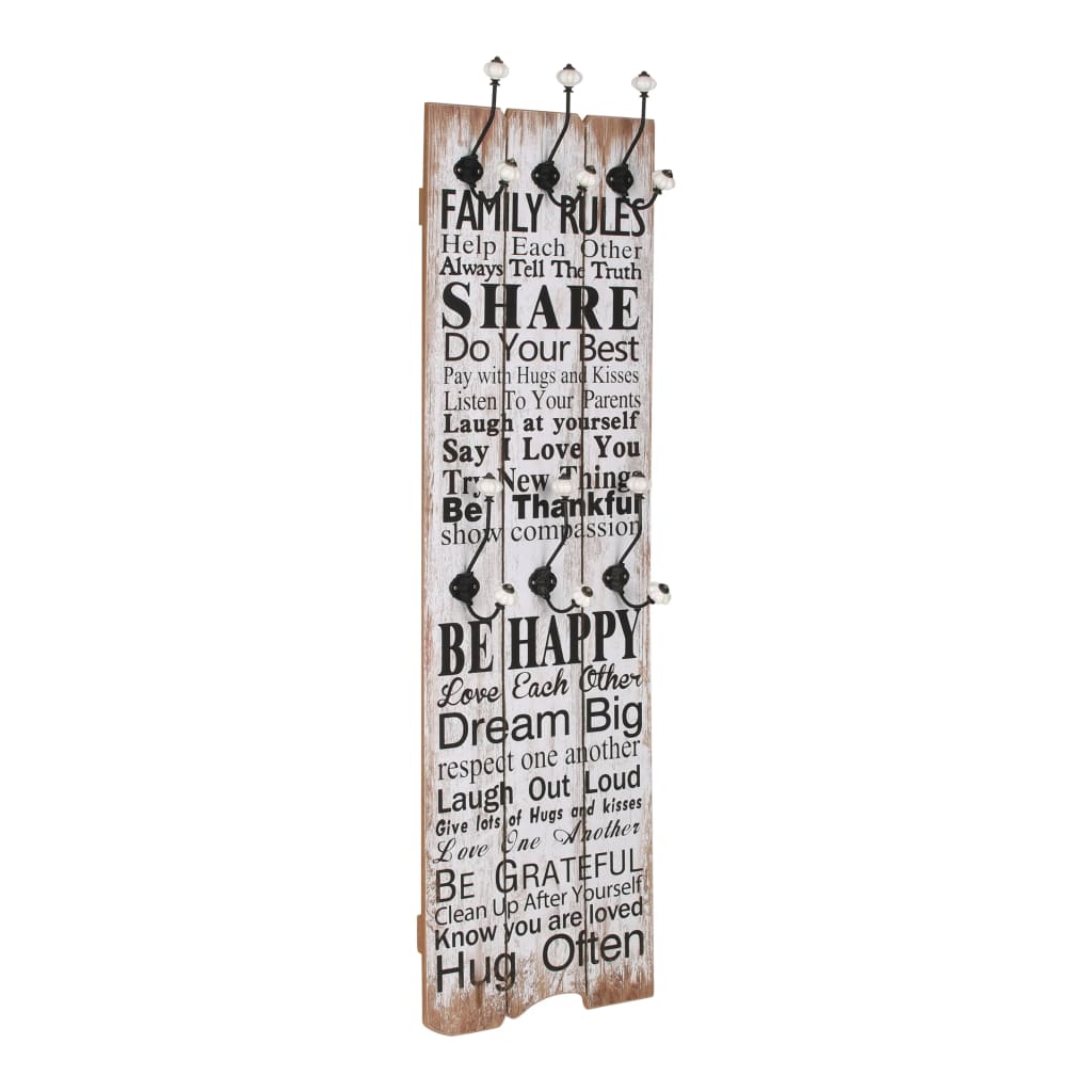 Nástěnný věšák na kabáty FAMILY RULES s 6 háčky 120 x 40 cm 245854