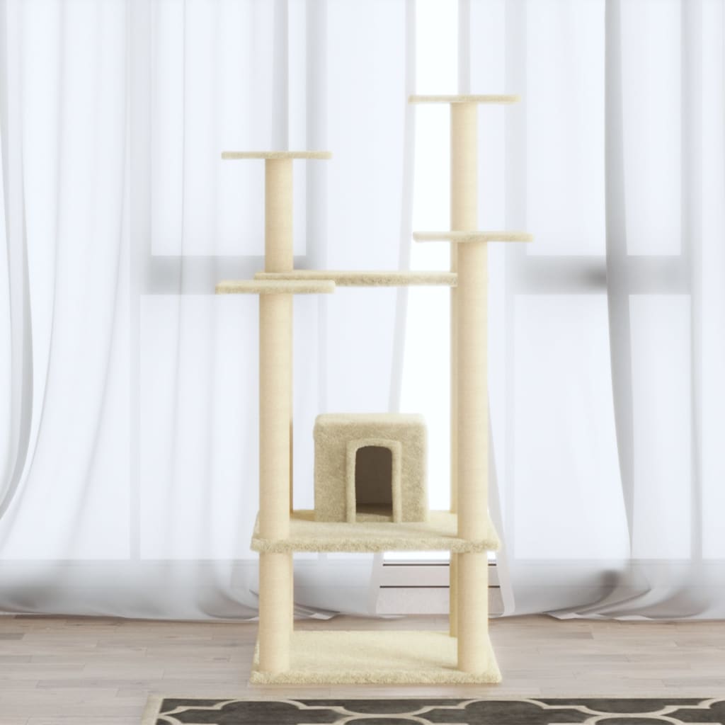 Škrabadlo pro kočky se sisalovými sloupky krémové 110 cm 171479
