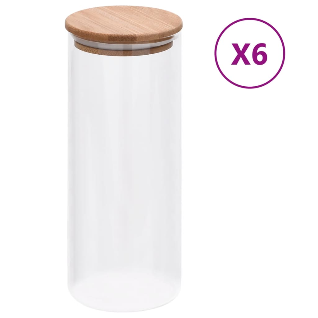 Skleněné dózy s bambusovým víčkem 6 ks 1000 ml 150696