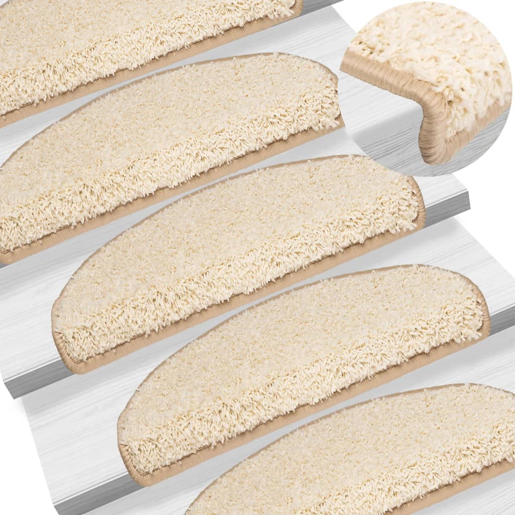 Schodové rohože 10 ks 65 x 21 x 4 cm krémové, půlkulaté, velké 149807