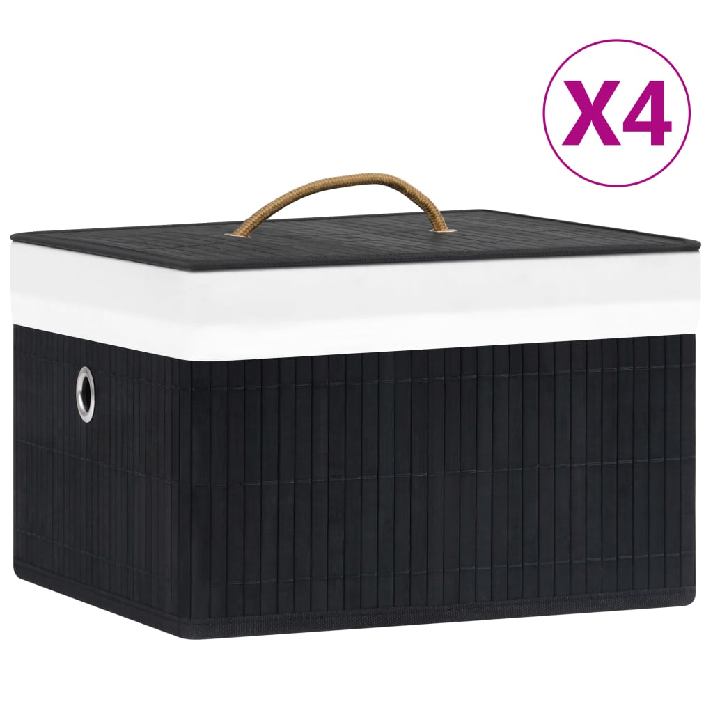 Bambusové úložné boxy 4 ks černé 320769