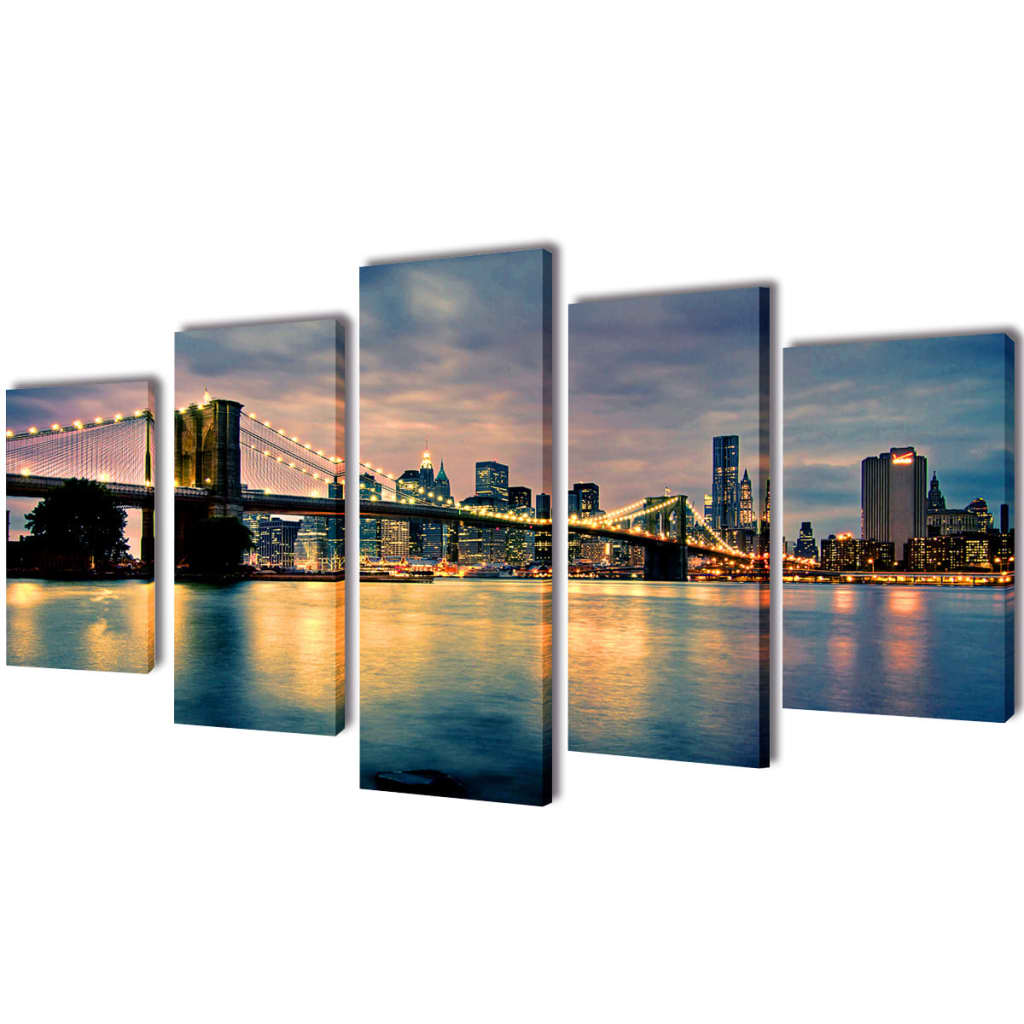 Sada obrazů, tisk na plátně, Brooklynský most s řekou, 200 x 100 cm 241555