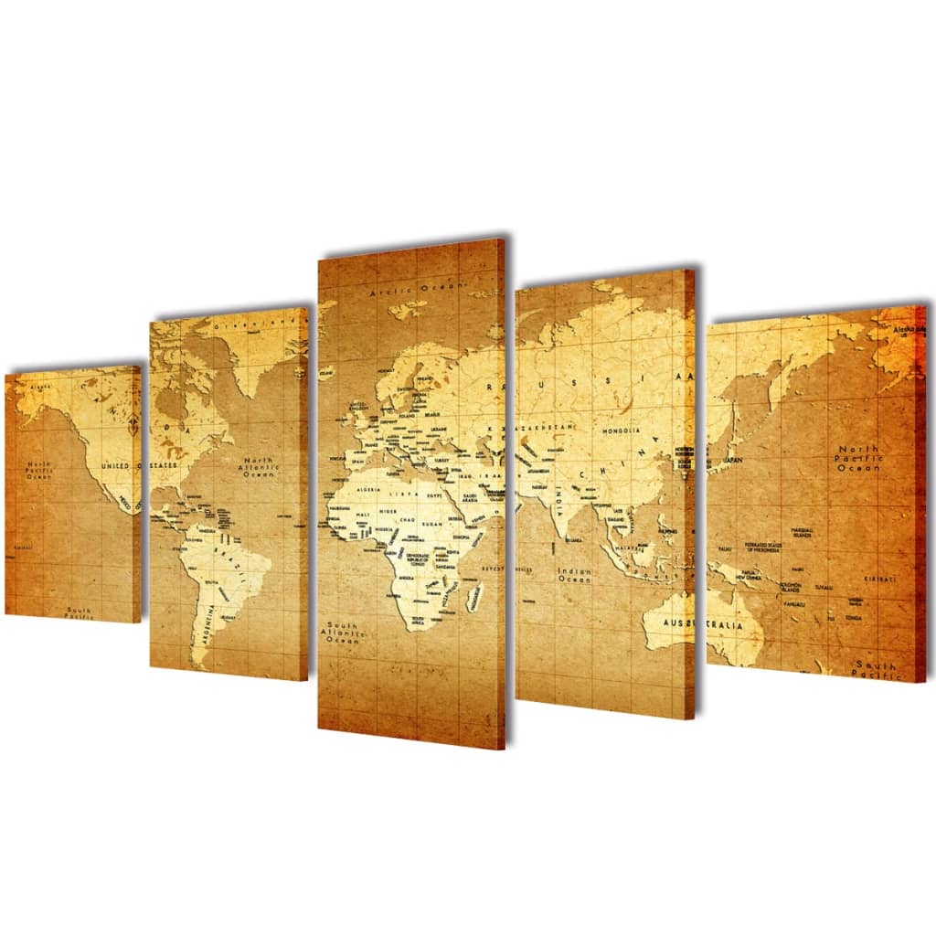 Sada obrazů, tisk na plátně, motiv mapa světa, 200 x 100 cm 241597