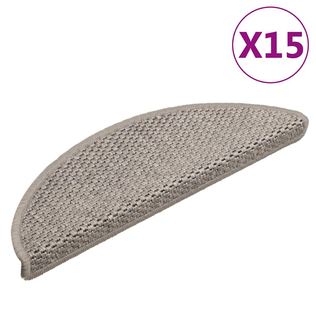 Samolepicí nášlapy na schody sisal 15 ks 56x17x3 cm stříbrné 326859