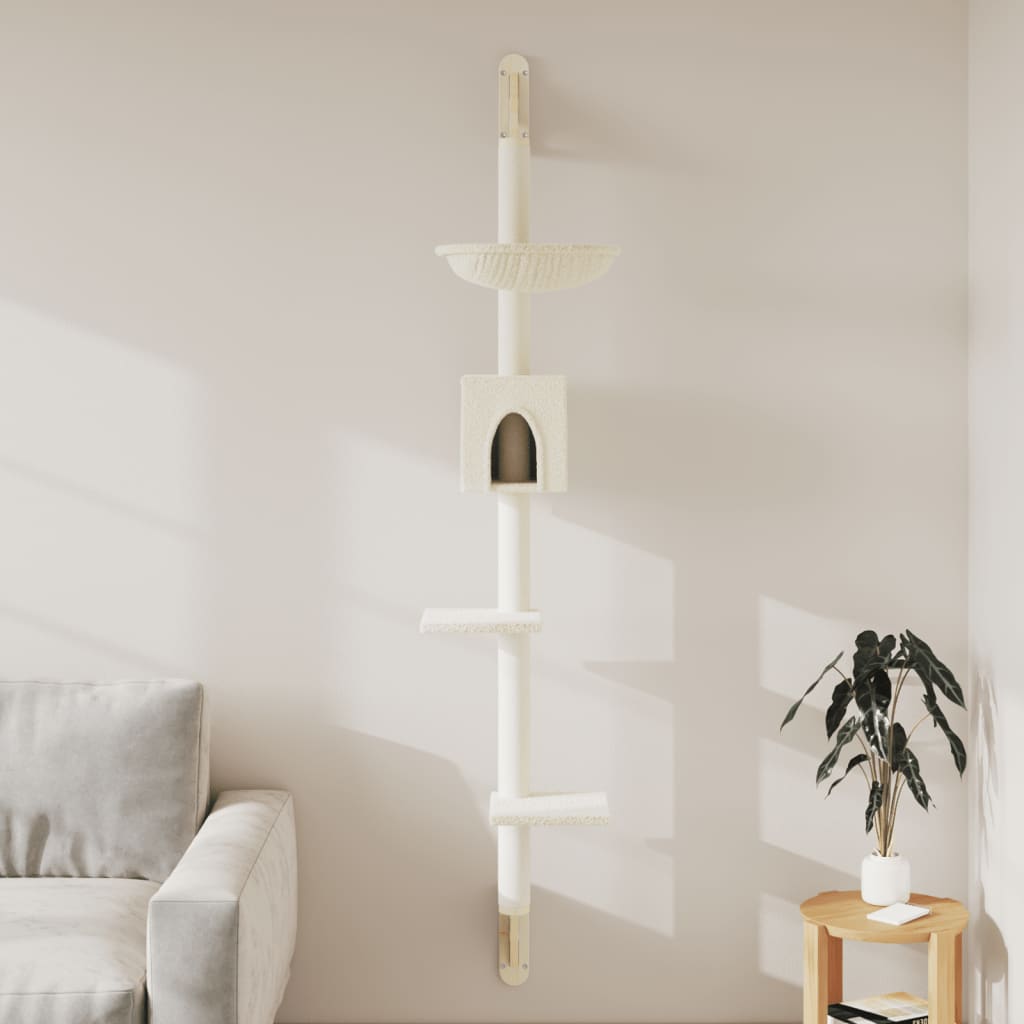 Nástěnné škrabadlo pro kočky se sloupkem krémové 187 cm 172398