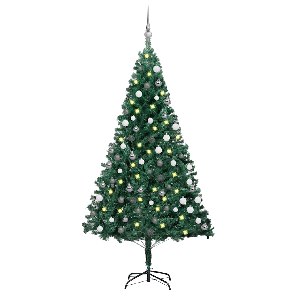 Umělý vánoční stromek s LED a sadou koulí zelený 180 cm PVC 3077708