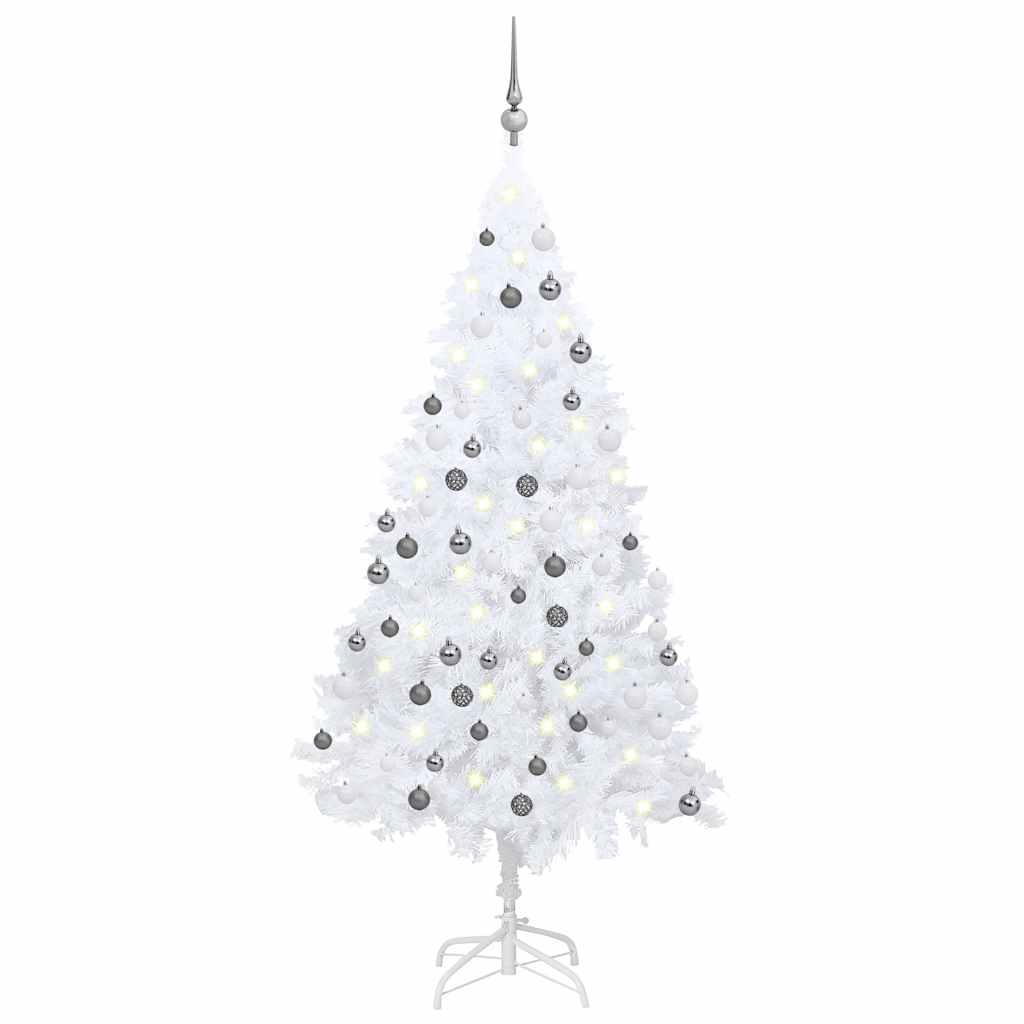 Umělý vánoční stromek s LED a sadou koulí bílý 150 cm PVC 3077712