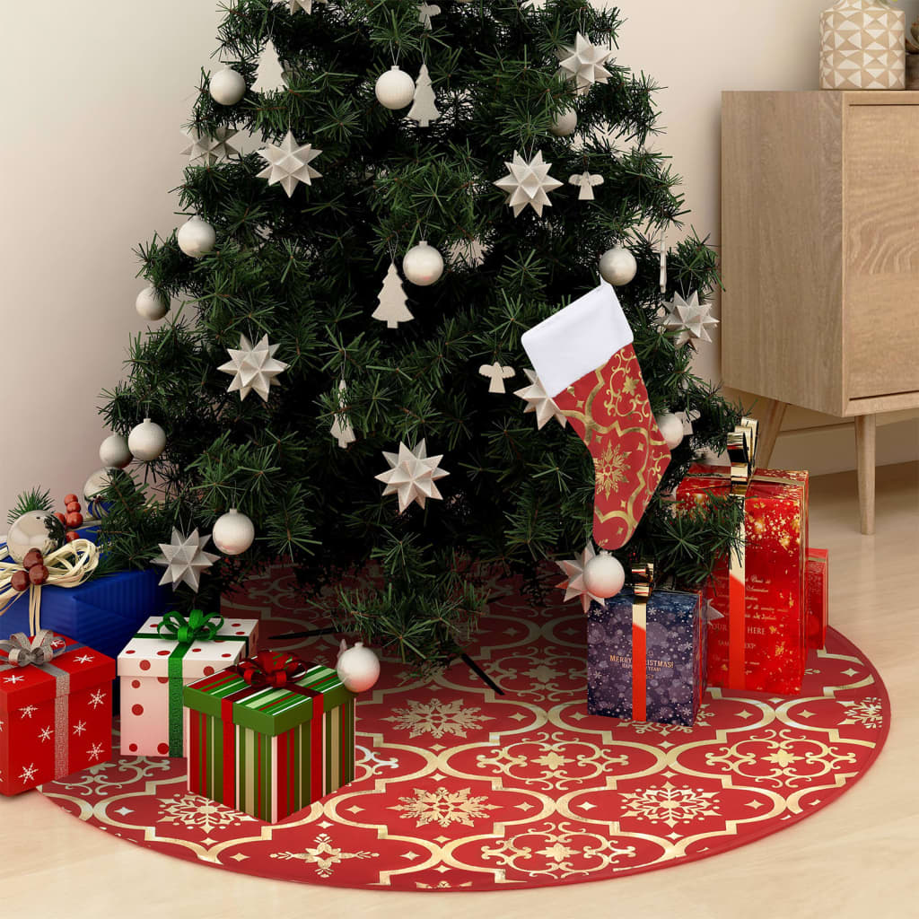 Luxusní podložka pod vánoční stromek s punčochou červená 90 cm 330275