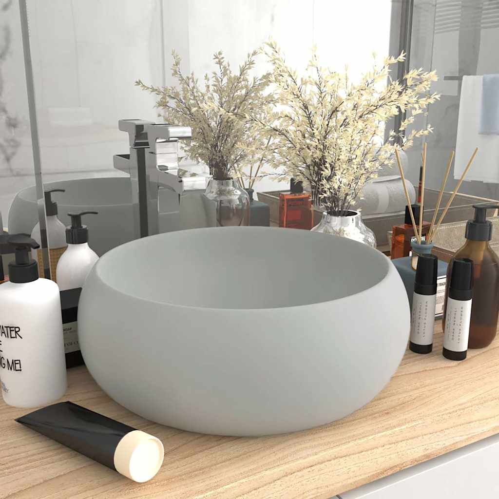 Luxusní umyvadlo kulaté matné světle šedé 40 x 15 cm keramické 147004