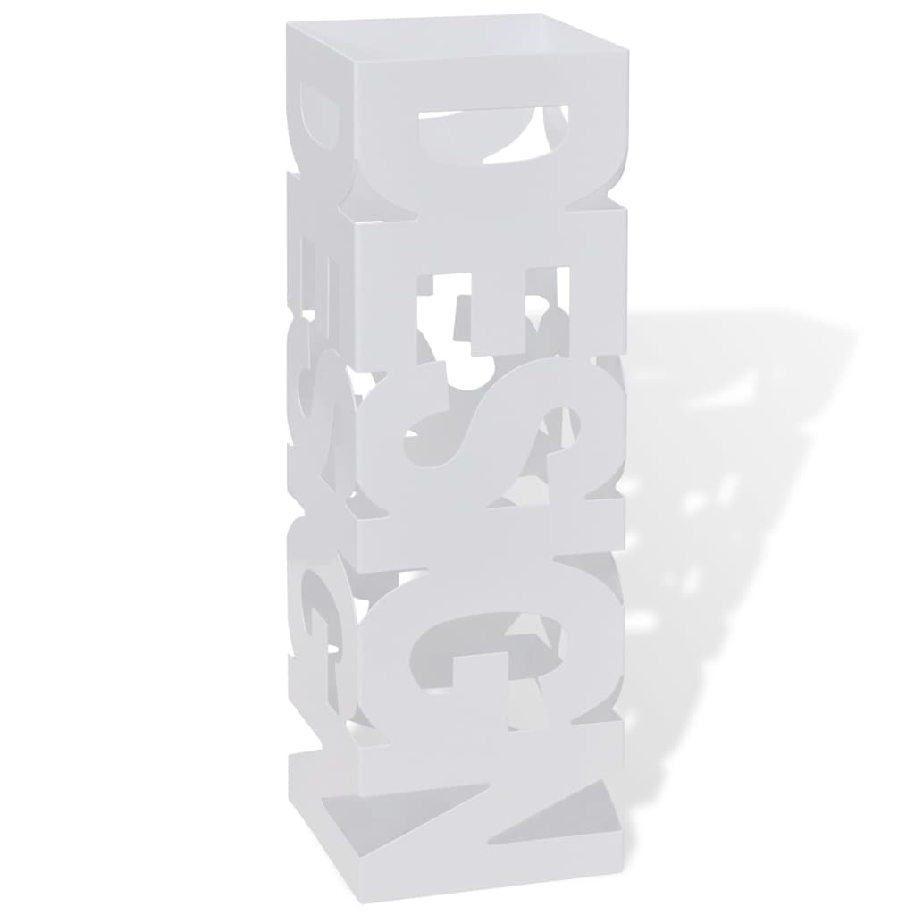 Bílý hranatý stojan na deštníky a vycházkové hole, ocelový, 48,5 cm 242467