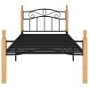 Rám postele černý kov a masivní dubové dřevo 90 x 200 cm 324911