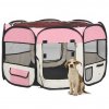 Skládací ohrádka pro psy s taškou růžová 110 x 110 x 58 cm