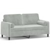 2místná pohovka s polštáři světle šedá 140 cm samet 3200881