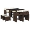 9dílný zahradní jídelní set s poduškami hnědý polyratan 3211137