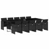 11dílný zahradní jídelní set s poduškami černý polyratan 3210571