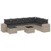 9dílná zahradní sedací souprava a podušky světle šedá polyratan 3222971