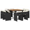 9dílný zahradní jídelní set s poduškami černý polyratan 3277970