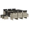 11dílný zahradní jídelní set s poduškami světle šedý polyratan 3277738
