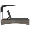 Dvojité zahradní lehátko se stříškou a podušky šedé polyratan 365622