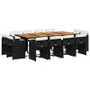 13dílný zahradní jídelní set s poduškami černý polyratan 3277994