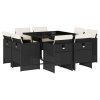 9dílný zahradní jídelní set s poduškami černý polyratan 3277781