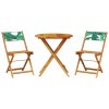 3dílný bistro set vzor listů textil a masivní dřevo 3281848