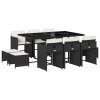 11dílný zahradní jídelní set s poduškami černý polyratan 3211146