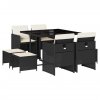 9dílný zahradní jídelní set s poduškami černý polyratan 3210594