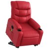 Zvedací masážní polohovací křeslo červené umělá kůže 3206611