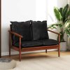 2místná pohovka černá pravá kůže a masivní akáciové dřevo 340924