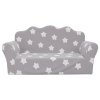 Dětská pohovka 2místná světle šedá s hvězdami měkký plyš 357046