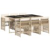 7dílný zahradní jídelní set s poduškami béžový polyratan 3210910