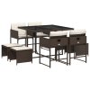 9dílný zahradní jídelní set s poduškami hnědý polyratan 3211317