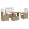 4dílný zahradní jídelní set s poduškami béžový polyratan 3277479
