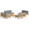 9dílná zahradní sedací souprava s šedými poduškami borovice 3096045
