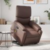 Zvedací masážní polohovací křeslo hnědé umělá kůže 3204895