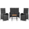 4dílný zahradní jídelní set s poduškami černý polyratan 3185086