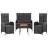 4dílný zahradní jídelní set s poduškami černý polyratan 3185086