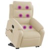 Elektrické zvedací masážní polohovací křeslo krémové textil 3205025