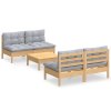 5dílná zahradní sedací souprava s šedými poduškami borovice 3096003