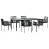 7dílný zahradní jídelní set s poduškami černý polyratan a ocel 3187071