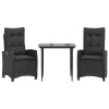 3dílný zahradní jídelní set s poduškami černý polyratan 3212742