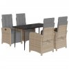 5dílný zahradní jídelní set s poduškami béžový polyratan 3212586