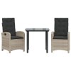 3dílný zahradní jídelní set s poduškami světle šedý polyratan 3212420