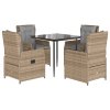 5dílný zahradní jídelní set s poduškami béžový polyratan 3262869