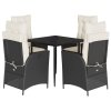 5dílný zahradní jídelní set s poduškami černý polyratan 3213155